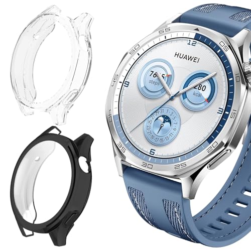ToVioc [2 Stück] Hülle mit Schutzfolie Kompatibel mit Huawei Watch GT 5 46mm, Anti-Kratzfest, Vollschutz Shell, Flexible TPU Schutzhülle für Huawei Watch GT 5 46mm - Schwarz & Transparent von ToVioc