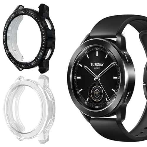 ToVioc [2 Stück] Hülle mit Schutzfolie Kompatibel mit Xiaomi Watch S3, Anti-Kratzfest, Vollschutz Shell, Flexible TPU Schutzhülle für Xiaomi Watch S3 - Schwarz & Transparent von ToVioc