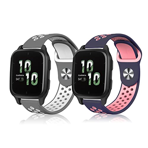 ToVioc [2 Stücke Armband Kompatibel mit Garmin vivoactive 5 / vívomove Trend, Atmungsaktiv, 20mm Silikon Sportarmband für Garmin Venu Sq 2 music/Venu 2 Plus - Blaues Rosa + Grau Weiß von ToVioc