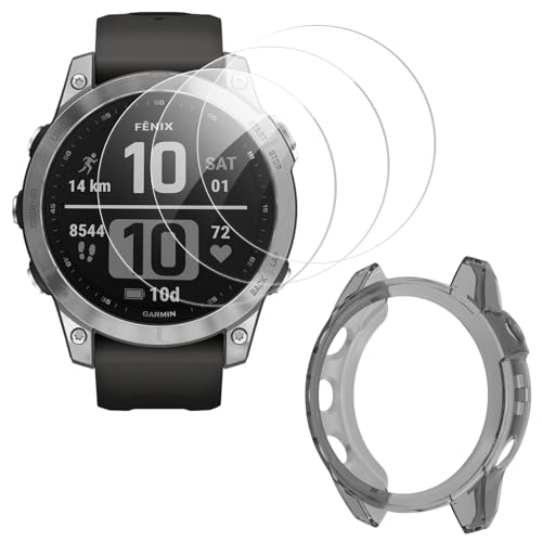 ToVioc [3+1 Stück Hülle Schutzfolie Kompatibel mit Garmin Fenix 7 47mm / Fenix 7 Solar/Fenix 7 Sapphire Solar, Anti-Kratzfest, HD-Uhren Film, Flexible TPU Schutzhülle - Schwarz von ToVioc