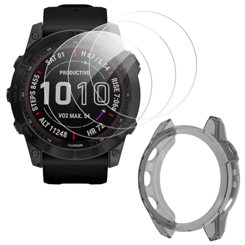 ToVioc [3+1 Stück] Hülle Schutzfolie Kompatibel mit Garmin Fenix 7X 51mm / Fenix 7X Solar/Fenix 7X Sapphire Solar, Anti-Kratzfest, HD-Uhren Film, Flexible TPU Schutzhülle - Schwarz von ToVioc