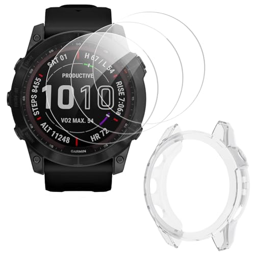 ToVioc [3+1 Stück Hülle Schutzfolie Kompatibel mit Garmin Fenix 7X 51mm / Fenix 7X Solar/Fenix 7X Sapphire Solar, Anti-Kratzfest, HD-Uhren Film, Flexible TPU Schutzhülle - Transparent ToVioc [3+1 Stück Hülle Schutzfolie Kompatibel mit Garmin Fenix 7X 51mm / Fenix 7X Solar/Fenix 7X Sapphire Solar, Anti-Kratzfest, HD-Uhren Film, Flexible TPU Schutzhülle - Transparent von ToVioc