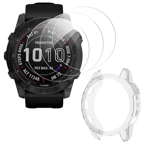 ToVioc [3+1 Stück Hülle Schutzfolie Kompatibel mit Garmin Fenix 7X 51mm / Fenix 7X Solar/Fenix 7X Sapphire Solar, Anti-Kratzfest, HD-Uhren Film, Flexible TPU Schutzhülle - Transparent von ToVioc