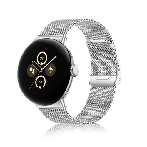 ToVioc Armband Kompatibel mit Google Pixel Watch 2, Mesh Gewebte Edelstahl Metall, Uhrenarmband Ersatzband für Google Pixel Watch - Silber von ToVioc