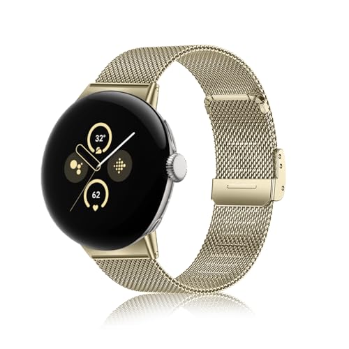ToVioc Armband Kompatibel mit Google Pixel Watch 2, Mesh Gewebte Edelstahl Metall, Uhrenarmband Ersatzband für Google Pixel Watch - Vintage-Gold von ToVioc