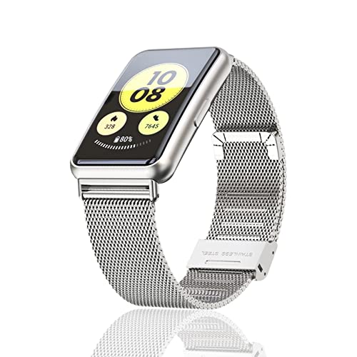 ToVioc Armband Kompatibel mit Huawei Watch Fit/Huawei Watch Fit New, Mesh Gewebte Edelstahl Metall, Uhrenarmband Ersatzband für Huawei Watch Fit/Huawei Watch Fit New - Silber von ToVioc