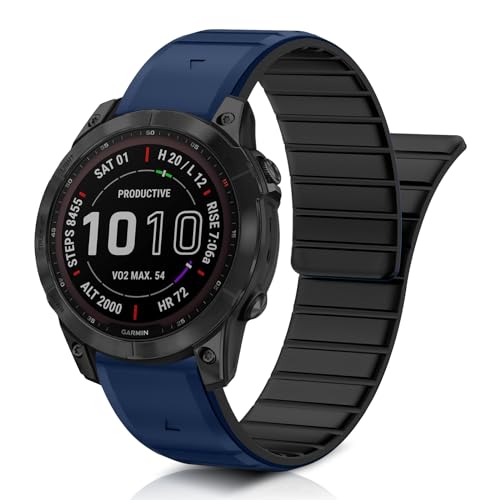 ToVioc Uhren-Armband Kompatibel mit Garmin MARQ Golfer/Epix(Gen 2) /Fenix 7 Pro, QuickFit 22mm Weiches Silikon Magnet Ersatzarmband für Fenix 6 Pro GPS/Sapphire Solar - Blau/Schwarz von ToVioc