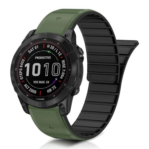 ToVioc Uhren-Armband Kompatibel mit Garmin MARQ Golfer/Epix(Gen 2) /Fenix 7 Pro, QuickFit 22mm Weiches Silikon Magnet Ersatzarmband für Fenix 6 Pro GPS/Sapphire Solar - Grün/Schwarz von ToVioc