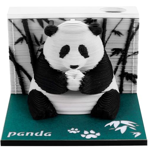 3D Notizblock Kreative Tischkalender-Notizblock mit Stifthalter 3D Memo Pad Papier Kann auch als Schreibtisch kalender DIY-Notizen Papier Schnitzen Geschenk Desktop Dekoration (Panda) von Toaboa