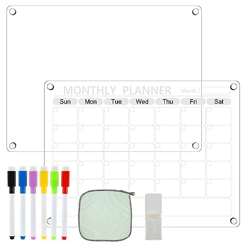 Acryl Wochenplaner Magnetisch 2pcs Transparente Monatsplaner und Wochenplanner Abwischbar Acryl Kalender für Kühlschrank mit 6 Markierungsstiften Stifthalter Handtuch für Büro und Zuhause (1) von Toaboa