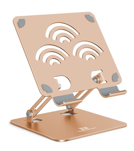 ToBeoneer Tablet-Ständer, verstellbare Tablet-Halterung für den Schreibtisch, Premium-Aluminium, tragbare Halterung für iPads, Kindle, Switch und Smartphones, passend für 4-12-Zoll-Geräte (Gold, Pro von Tobeoneer