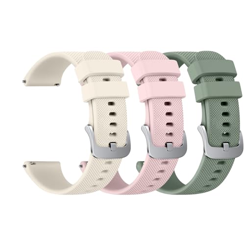 Tobfit 3 Stück Armband für 18mm Garmin Vivoactive 4S/Venu 2S/Venu 3S/Vivomove 3S,Silikon Ersatzarmbänder Uhrenarmband für Garmin Forerunner 255S/265S Herren Damen(Starlight/Rosa/Grün) von Tobfit