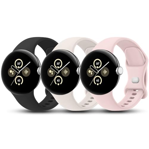 Tobfit 3 Stück Armband für Google Pixel Watch 2 Armband/Pixel Watch 3 41mm Armband Herren Damen,Silikon Ersatzarmbänder Uhrenarmband für Google Pixel Watch 3 41mm/2/1(S,Schwarz/Starlight/Rosa) von Tobfit