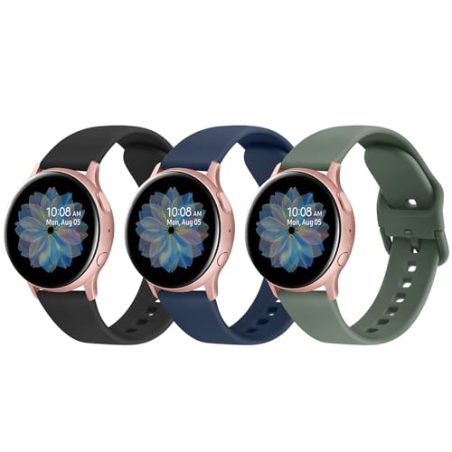 Tobfit 3Pack für Samsung Galaxy Watch Active 2 40mm 44mm Armband Damen Herren,Silikon Ersatzarmbänder für Samsung Galaxy Watch Active 40mm 44mm(Schwarz/Blau/Avocadogrün) von Tobfit