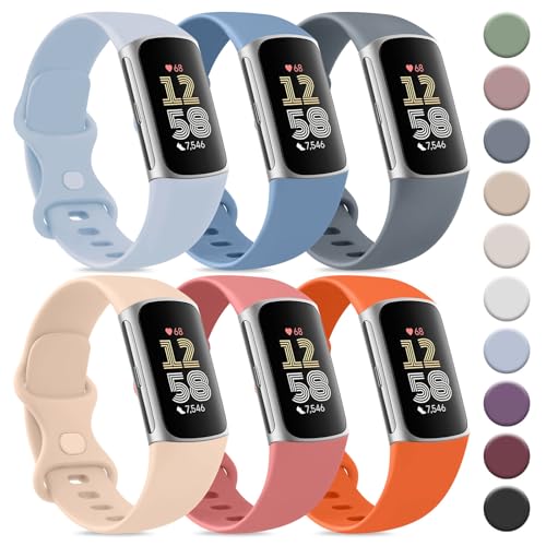 Tobfit 6 Stück Armband für Fitbit Charge 6 Armband/Fitbit Charge 5 Armband Damen Herren,Silikon Sport Ersatzarmbänder für Fitbit Charge 6/ Fitbit Charge 5 von Tobfit