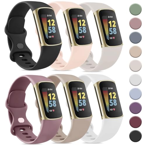 Tobfit 6 Stück Armband für Fitbit Charge 6 Armband/Fitbit Charge 5 Armband Damen Herren,Silikon Sport Ersatzarmbänder für Fitbit Charge 6/ Fitbit Charge 5 von Tobfit