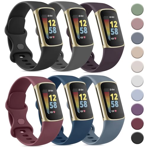Tobfit 6 Stück Armband für Fitbit Charge 6 Armband/Fitbit Charge 5 Armband Damen Herren,Silikon Sport Ersatzarmbänder für Fitbit Charge 6/ Fitbit Charge 5 von Tobfit