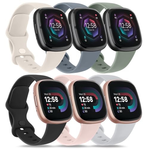 Tobfit 6 Stück Armband für Fitbit Sense 2 Armband Fitbit Versa 4 Armband Damen Herren,Silikon Sport Ersatzarmbänder für Fitbit Versa 3 Armband/Fitbit Sense Armband von Tobfit