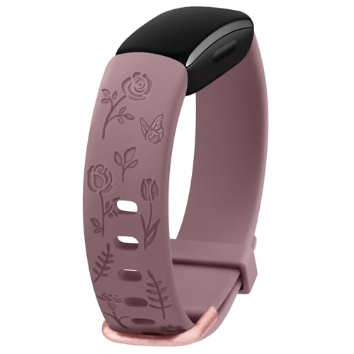 Tobfit Armband für Fitbit Inspire 2 Armband Damen Herren,Silikon Floral Gravierte Sport Weiches Verstellbare Ersatzarmbänder Uhrenarmband Nur für Fitbit Inspire 2(Violett) von Tobfit