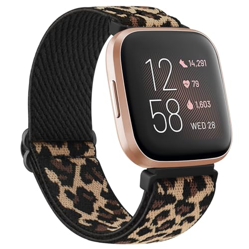 Tobfit Armband für Fitbit Versa Armband Damen Herren,Verstellbares Dehnbares Nylon Uhrenarmband Ersatzarmband für Fitbit Versa 2/Fitbit Versa/Versa Lite(Leopard) von Tobfit