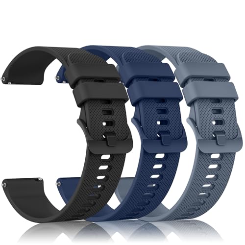 Tobfit Garmin Armband 20mm für Garmin Venu Sq/Venu Sq 2 Armband Damen Herren,3Stück Silikon Ersatzarmbänder Uhrenarmband für Garmin Venu/Venu 2 Plus/Venu Sq 2 Music(Schwarz/BlauGrau/Blau) von Tobfit