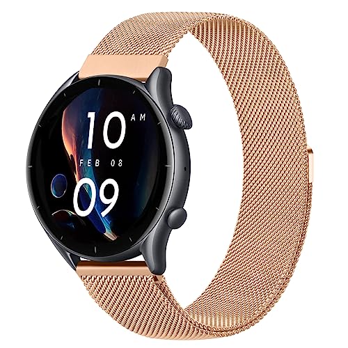 Tobfit für GTR 4 Armband/GTR 3 Armband/GTR 3 Pro Armband Herren Damen, 22mm Ersatz Edelstahl Metall Armband Kompatibel für GTR 2/GTR 2e/GTR 47mm/Stratos 3(Roségold) von Tobfit