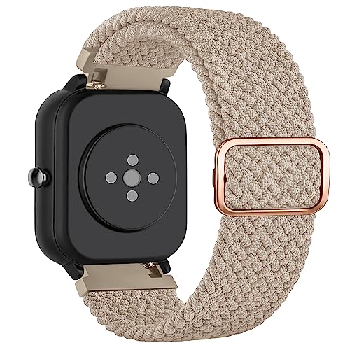 Tobfit für Amazfit GTS 2 Mini Armband/Amazfit GTS 4 Mini Armband für Herren Damen, 20mm Geflochtenes Elastic Sport Dehnbarer Ersatzband für Amazfit Bip U/Bip U Pro/Bip 3/Bip 3 Pro/Bip Lite(Milchtee) von Tobfit