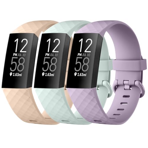 Tobfit für Fitbit Charge 4 Armband Fitbit Charge 3 Armband Damen Herren,Silikon Sport Weiches Verstellbare 3Stück Ersatzarmbänder für Fitbit Charge 4 SE/Charge 3 SE(L,Rosa1/hellgrün/Hellviolett) von Tobfit