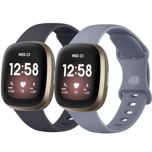 Tobfit für Fitbit Versa 3 Armband/Fitbit Versa 4 Armband für Damen Herren,Silikon Sport Weiches 2Stück Ersatzarmbänder für Fitbit Versa 4/Fitbit Sense 2/Sense/Versa 3(L,Midnight/BlauGrau) von Tobfit