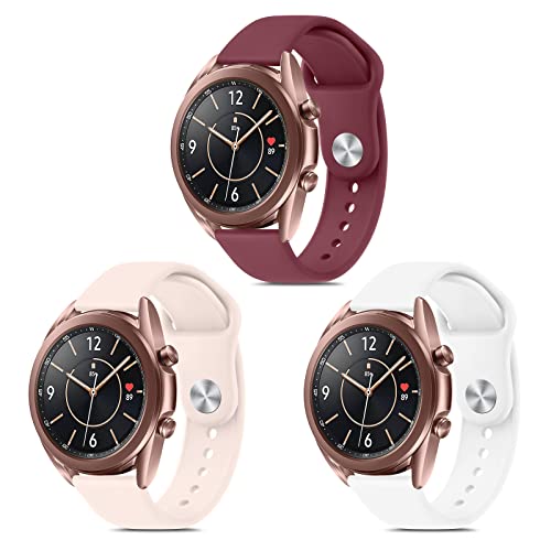 Tobfit für Samsung Galaxy Watch 3 41mm Armband Damen Herren, 20mm Sport Silicone Ersatzarmband für Samsung Galaxy Watch 3 41mm (Einheitsgröße, 01 Weinrot/Rosa/Weiß) von Tobfit