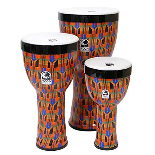 TOCA Nesting Drums 3er Set Freestyle II (Wetterfeste PVC-Trommeln, für Indoor & Outdoor, platzsparend, leichtgewichtig, für musikalische Bildung & Therapie, Durchmesser: 8"/10"/12"), Kente Cloth von Toca