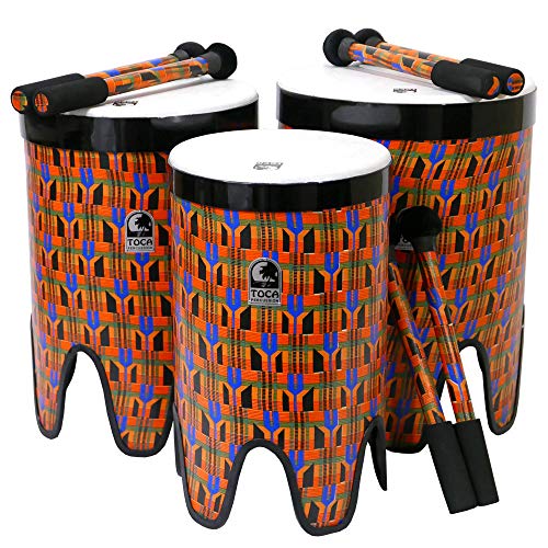 TOCA Nesting Drums Tom Tom Freestyle II 3er Set (Wetterfeste Trommeln, für Indoor & Outdoor, platzsparend, leichtgewichtig, für musikalische Bildung & Therapie, Durchmesser: 12"/14"/16"), Kente Cloth von Toca