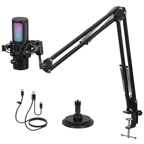 Todeco Gaming USB Mikrofon mit Steuerbare RGB Licht, Geräuschunterdrückung Kondensator Mikrofon mit Galgenarm und Mikrofon Ständer, EIN-klick-Stummschaltung, für Streaming, Podcast, PC, MAC, PS4/5 Todeco Gaming USB Mikrofon mit Steuerbare RGB Licht, Geräuschunterdrückung Kondensator Mikrofon mit Galgenarm und Mikrofon Ständer, EIN-klick-Stummschaltung, für Streaming, Podcast, PC, MAC, PS4/5 von Todeco