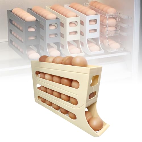 4 Tier Tilted Design Egg Storage Rack, Upgrade Eierhalter für 30 Eier, Eierbehälter für Kühlschrank, Stapelbarer Eier-Organizer, Eier Frische Aufbewahrungsbox für Kühlschrank (milchig weiß) von Toerjii