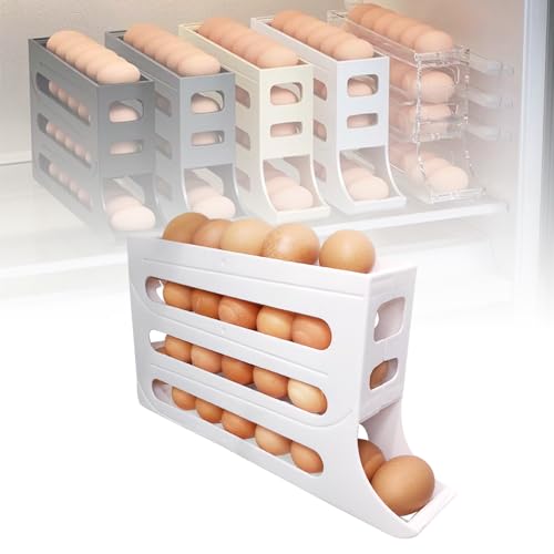 4 Tier Tilted Design Egg Storage Rack, Upgrade Eierhalter für 30 Eier, Eierbehälter für Kühlschrank, Stapelbarer Eier-Organizer, Eier Frische Aufbewahrungsbox für Kühlschrank (weiß) von Toerjii