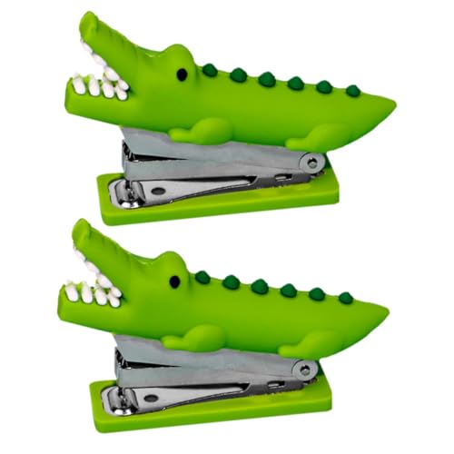 Tofficu 2 Stück Alligator-Hefter Mini-Booklet Tierisches Bürozubehör Lustiger Heftapparat Tierischer Schreibtischhelfer deko werkzeug Hefter für Büroakten Buchheime Rostfreier Stahl Green von Tofficu