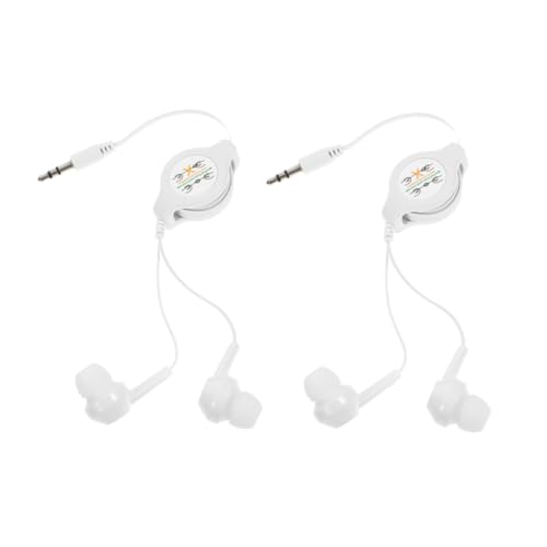 Tofficu 2 Stück Dual Dehnbare Kopfhörer Kabelgebundene Ohrhörer Einziehbare Ohrhörer Ohrhörer Stecker Ohrhörer Einziehbare Headsets Ohrhörer Weißer Kunststoff von Tofficu