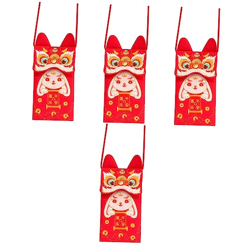 Tofficu 4 Stück Jahr des roten Umschlags des Kaninchens Jahrestasche Paket Hochzeit roter Umschlag gutl stoffkoffer briefumschläge roter Umschlag Hong Bao neujahr geldtasche Segeltuch von Tofficu
