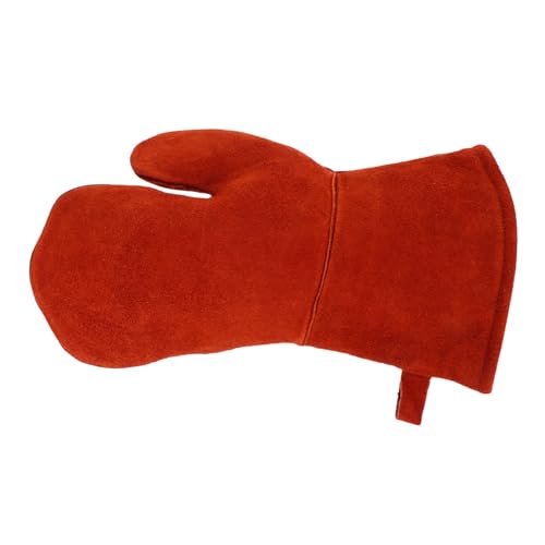 Tofficu Isolierhandschuhe für hohe Temperaturen grillhandschuhe hitzebeständige Arbeitshandschuhe grill zubehör Küchenhandschuhe für Backofen Ofenhandschuhe für die Küche Rindsleder Brown von Tofficu