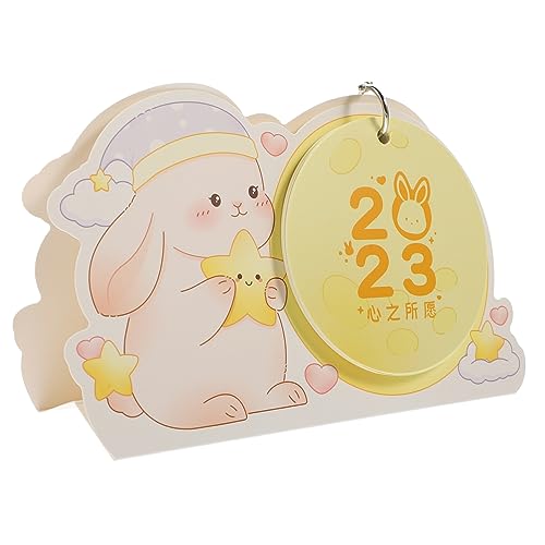 Tofficu Tischkalender 2023 Hasenkalender Desktop Kalender Hase Jahr des Kaninchenschreibtisches kaninchenkalender mondkalender Notizblock-Kalender kleiner Schreibtischkalender Papier von Tofficu