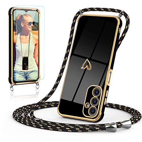 Togestar Handykette Hülle für Samsung Galaxy A15 5G Handyhülle mit Band und Schutzfolie, Kameraschutz Herz Love Design 360 Grad Stoßfeste Schutzhülle Silikon TPU mit Kordel zum Umhängen, Schwarz Togestar Handykette Hülle für Samsung Galaxy A15 5G Handyhülle mit Band und Schutzfolie, Kameraschutz Herz Love Design 360 Grad Stoßfeste Schutzhülle Silikon TPU mit Kordel zum Umhängen, Schwarz von Togestar
