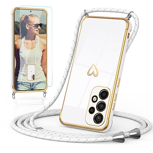 Togestar Handykette Hülle für Samsung Galaxy A53 5G Handyhülle mit Band und Schutzfolie, Kameraschutz Herz Love Design 360 Grad Stoßfeste Schutzhülle Silikon TPU mit Kordel zum Umhängen, weiß Togestar Handykette Hülle für Samsung Galaxy A53 5G Handyhülle mit Band und Schutzfolie, Kameraschutz Herz Love Design 360 Grad Stoßfeste Schutzhülle Silikon TPU mit Kordel zum Umhängen, weiß von Togestar