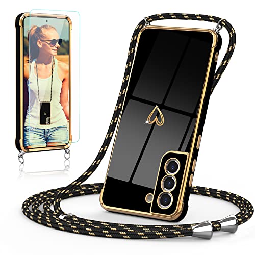 Togestar Handykette Hülle für Samsung Galaxy S21 Plus Handyhülle mit Band und Schutzfolie, Kameraschutz Herz Love Design 360 Grad Stoßfeste Schutzhülle Silikon TPU mit Kordel zum Umhängen, Schwarz Togestar Handykette Hülle für Samsung Galaxy S21 Plus Handyhülle mit Band und Schutzfolie, Kameraschutz Herz Love Design 360 Grad Stoßfeste Schutzhülle Silikon TPU mit Kordel zum Umhängen, Schwarz von Togestar
