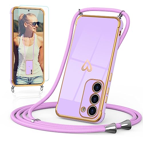 Togestar Handykette Hülle für Samsung Galaxy S23 FE Handyhülle mit Band und Schutzfolie, Kameraschutz Herz Love Design 360 Grad Stoßfeste Schutzhülle Silikon TPU mit Kordel zum Umhängen, Lila Togestar Handykette Hülle für Samsung Galaxy S23 FE Handyhülle mit Band und Schutzfolie, Kameraschutz Herz Love Design 360 Grad Stoßfeste Schutzhülle Silikon TPU mit Kordel zum Umhängen, Lila von Togestar