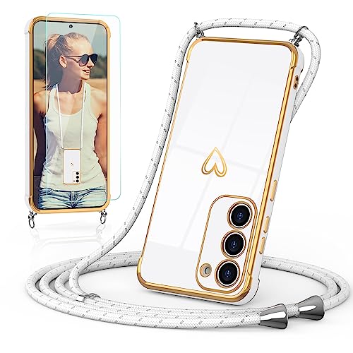 Togestar Handykette Hülle für Samsung Galaxy S23 FE Handyhülle mit Band und Schutzfolie, Kameraschutz Herz Love Design 360 Grad Stoßfeste Schutzhülle Silikon TPU mit Kordel zum Umhängen, weiß Togestar Handykette Hülle für Samsung Galaxy S23 FE Handyhülle mit Band und Schutzfolie, Kameraschutz Herz Love Design 360 Grad Stoßfeste Schutzhülle Silikon TPU mit Kordel zum Umhängen, weiß von Togestar