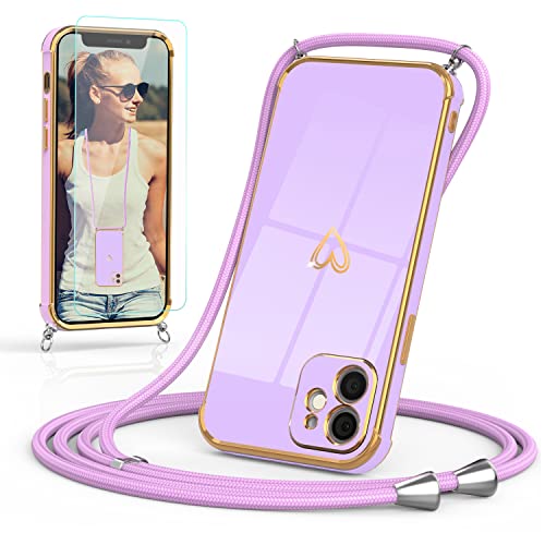 Togestar Handykette Hülle für iPhone 12 Mini Handyhülle mit Band und Schutzfolie, Kameraschutz Herz Love Design 360 Grad Stoßfeste Schutzhülle Silikon TPU mit Kordel zum Umhängen, Lila Togestar Handykette Hülle für iPhone 12 Mini Handyhülle mit Band und Schutzfolie, Kameraschutz Herz Love Design 360 Grad Stoßfeste Schutzhülle Silikon TPU mit Kordel zum Umhängen, Lila von Togestar