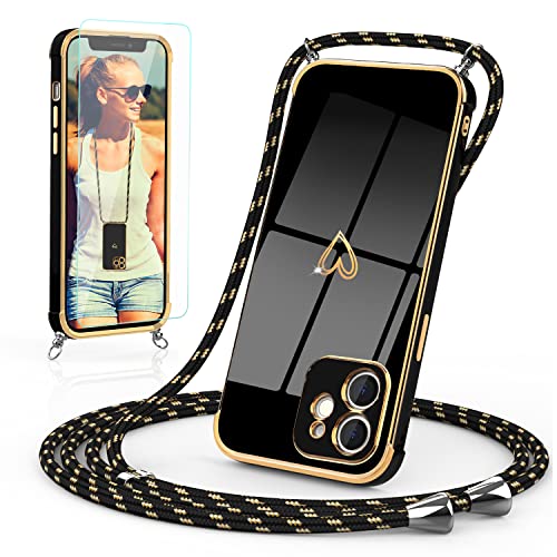 Togestar Handykette Hülle für iPhone 12 Mini Handyhülle mit Band und Schutzfolie, Kameraschutz Herz Love Design 360 Grad Stoßfeste Schutzhülle Silikon TPU mit Kordel zum Umhängen, Schwarz Togestar Handykette Hülle für iPhone 12 Mini Handyhülle mit Band und Schutzfolie, Kameraschutz Herz Love Design 360 Grad Stoßfeste Schutzhülle Silikon TPU mit Kordel zum Umhängen, Schwarz von Togestar