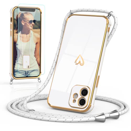 Togestar Handykette Hülle für iPhone 12 Mini Handyhülle mit Band und Schutzfolie, Kameraschutz Herz Love Design 360 Grad Stoßfeste Schutzhülle Silikon TPU mit Kordel zum Umhängen, weiß Togestar Handykette Hülle für iPhone 12 Mini Handyhülle mit Band und Schutzfolie, Kameraschutz Herz Love Design 360 Grad Stoßfeste Schutzhülle Silikon TPU mit Kordel zum Umhängen, weiß von Togestar