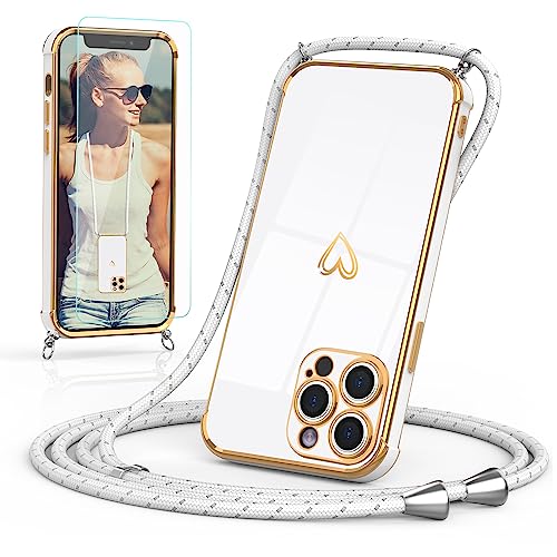 Togestar Handykette Hülle für iPhone 12 Pro Max Handyhülle mit Band und Schutzfolie, Kameraschutz Herz Love Design 360 Grad Stoßfeste Schutzhülle Silikon TPU mit Kordel zum Umhängen, weiß Togestar Handykette Hülle für iPhone 12 Pro Max Handyhülle mit Band und Schutzfolie, Kameraschutz Herz Love Design 360 Grad Stoßfeste Schutzhülle Silikon TPU mit Kordel zum Umhängen, weiß von Togestar