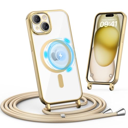 Togestar Handykette Hülle für iPhone 13/14 Handyhülle mit Band, Magnetische Necklace Schnur Schutzhülle Kameraschutz Herz Stoßfeste Schutzhülle Silikon Kordel zum Umhängen, Gold Togestar Handykette Hülle für iPhone 13/14 Handyhülle mit Band, Magnetische Necklace Schnur Schutzhülle Kameraschutz Herz Stoßfeste Schutzhülle Silikon Kordel zum Umhängen, Gold von Togestar